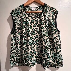 CAbi Green and Black Leopard Print Blouse- Medium
